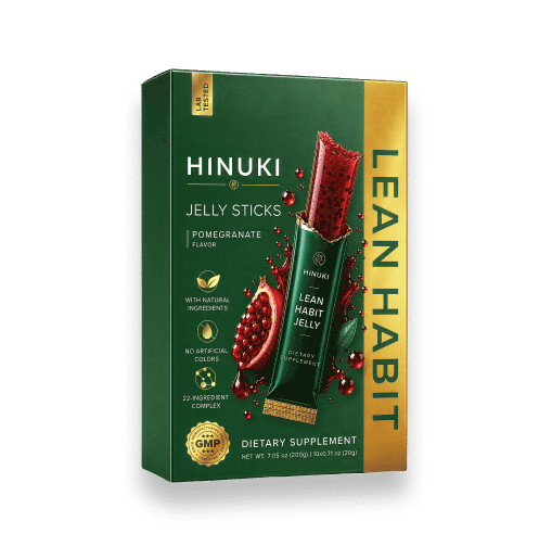 Hinuki 1 confezione — scatola verde Lean Habit con 10 stick di gelatina al melograno