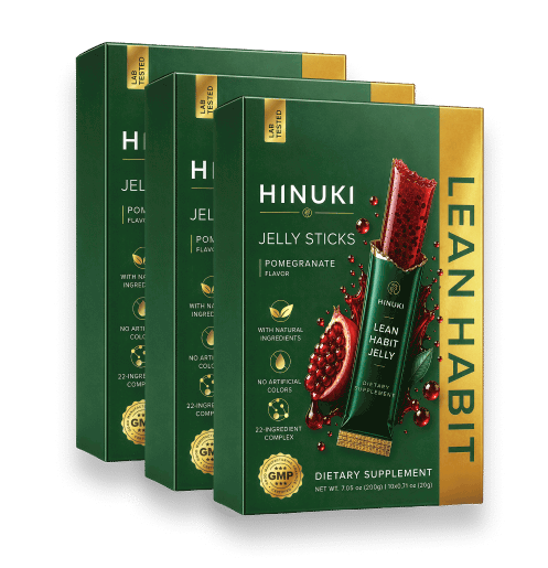 Pacchetto Hinuki 3 confezioni — tre scatole verdi di stick di gelatina Lean Habit
